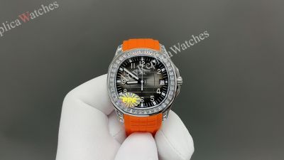 PPF Patek Philippe Aquanaut 40mm 9015 Movement Black/Orange Band WG Case Watch